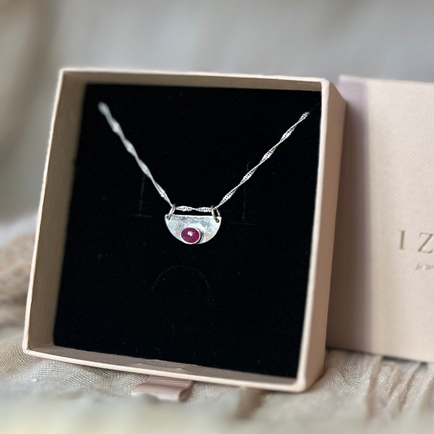 Ruby Pendant Necklace – Recycled Sterling Silver