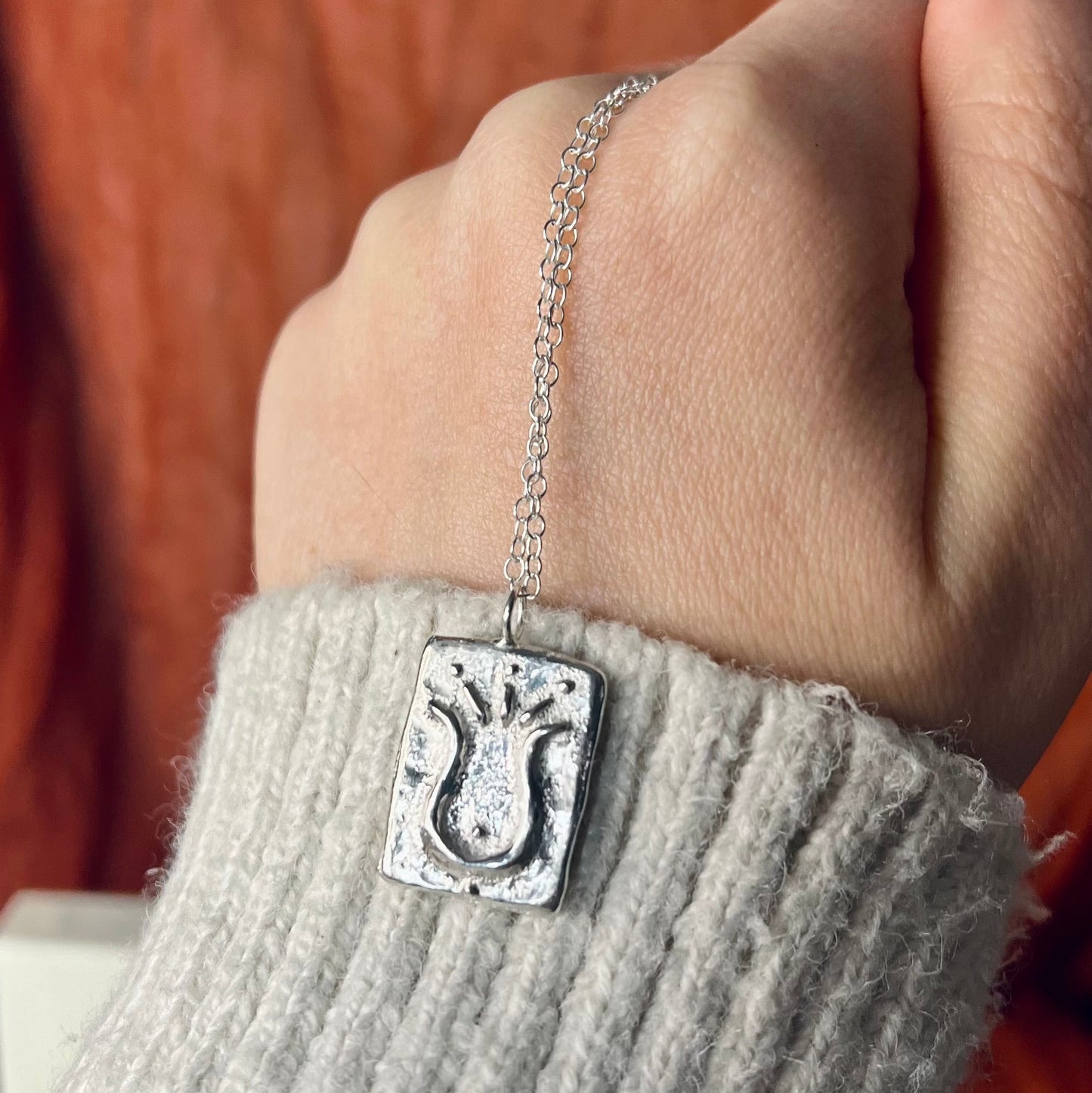 Handmade Recycled Sterling Silver Pendant - Tulipan