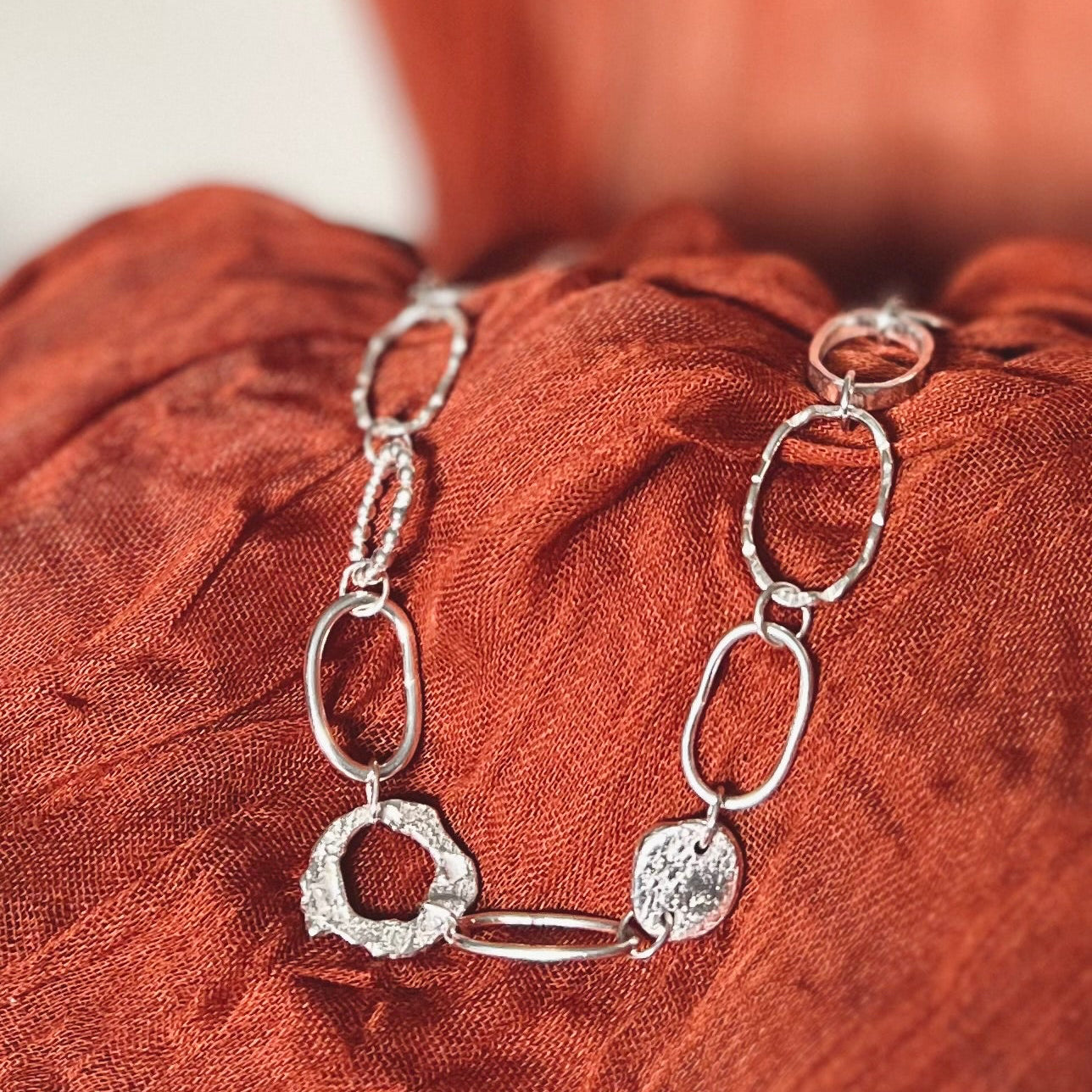 Handmade Statement Chain Link Necklace in Recycled Silver