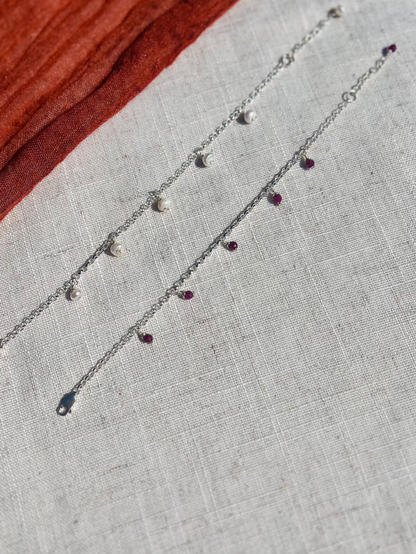 Solana Dainty Whisper Charm Bracelet (Pearl or Ruby)
