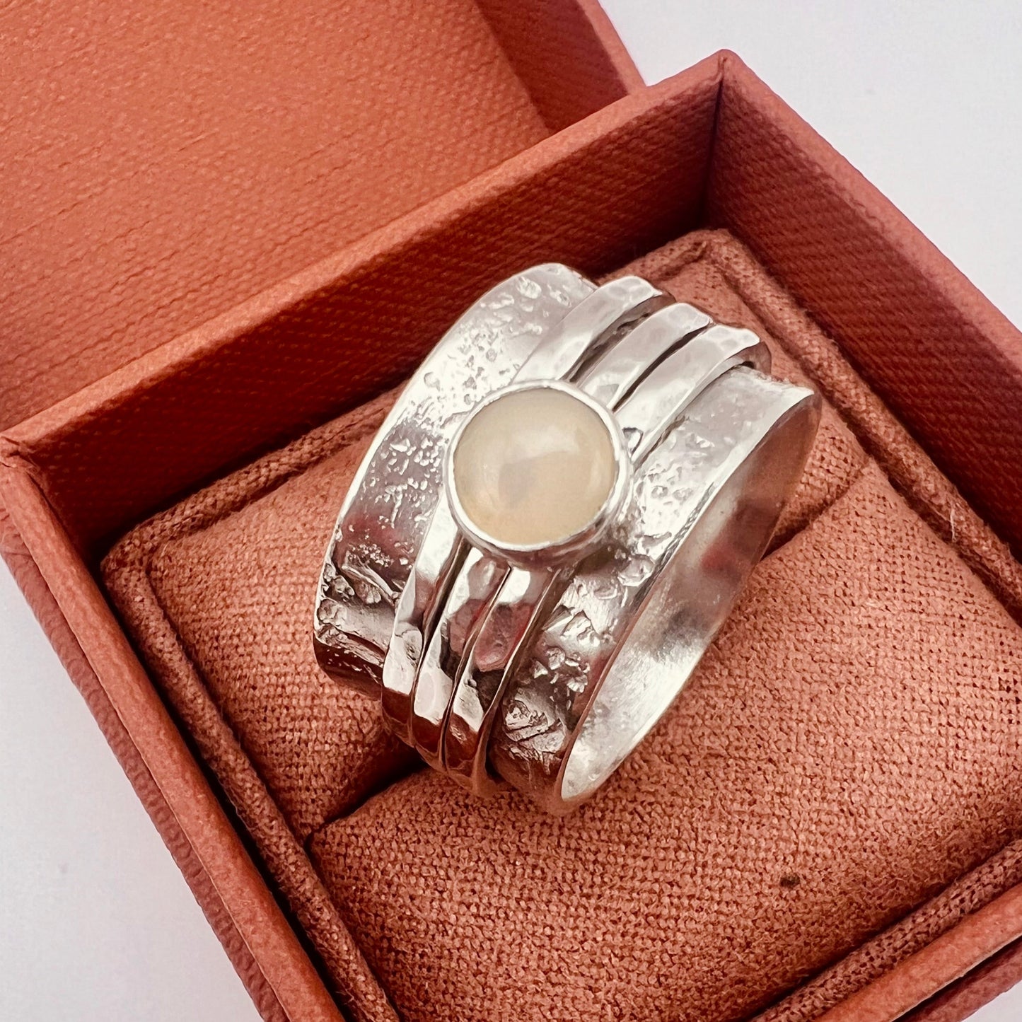 Textured Opal Silver Spinner Ring - Sterling Silver