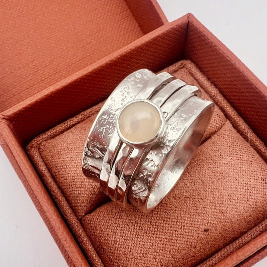 Textured Opal Silver Spinner Ring - Sterling Silver