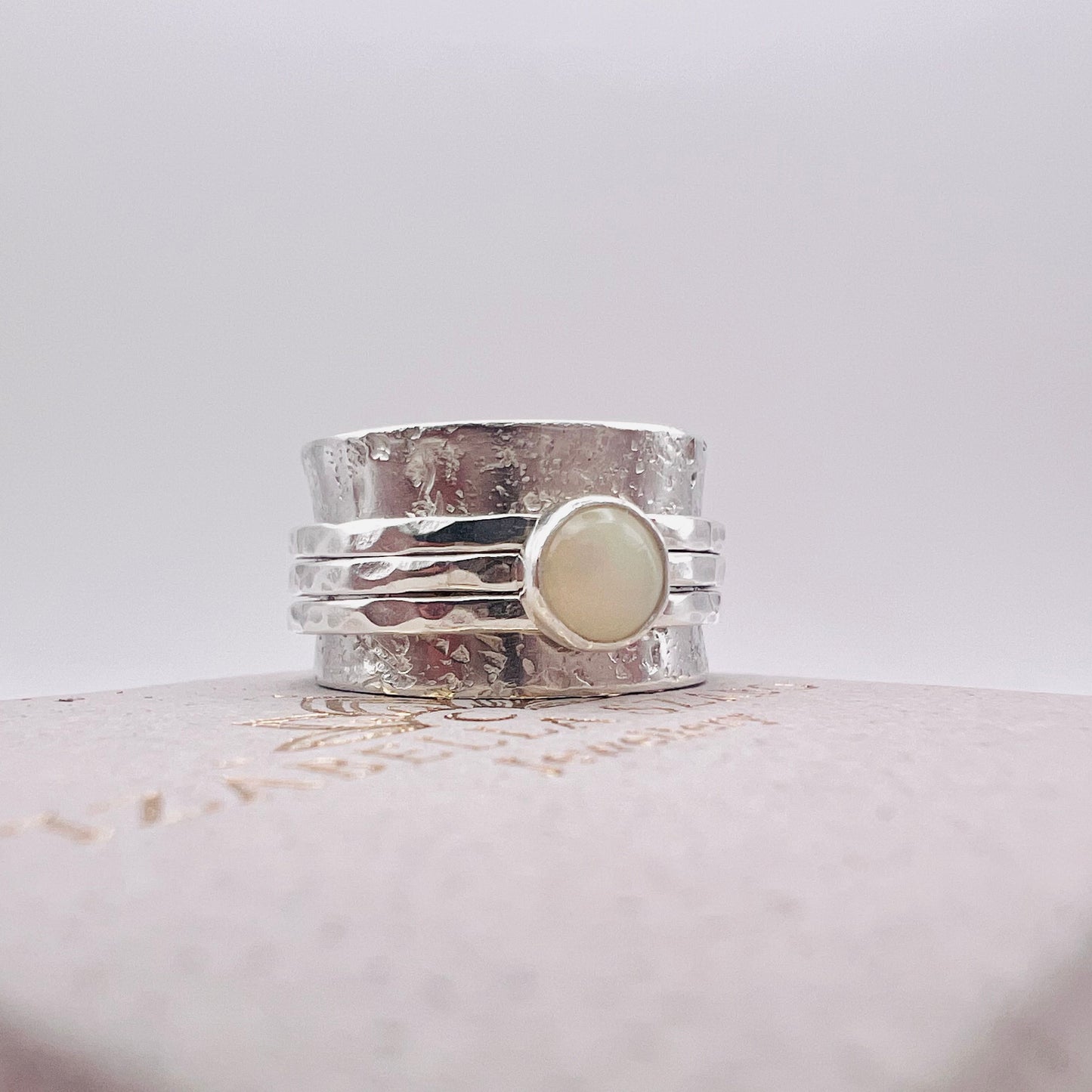 Textured Opal Silver Spinner Ring - Sterling Silver