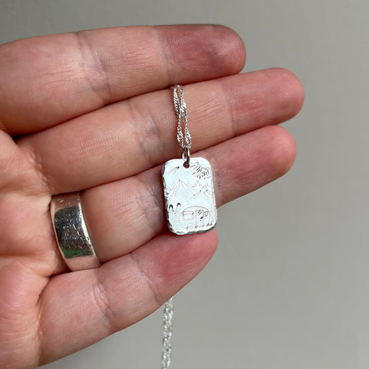 Recycled Sterling Silver Rectangle Wanderlust Necklace
