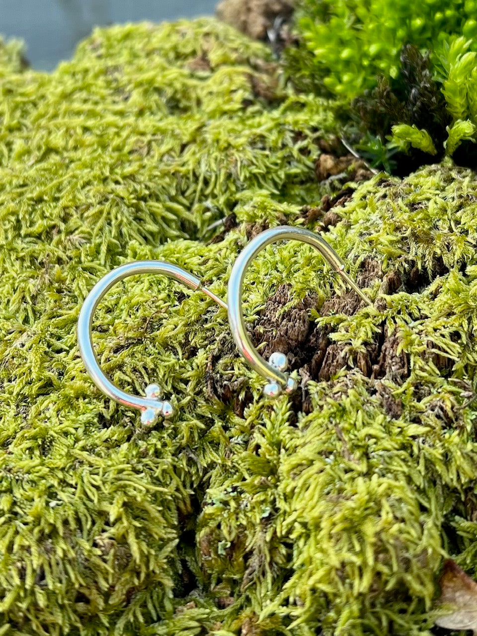 Recycled Sterling Silver beaded charm hoops