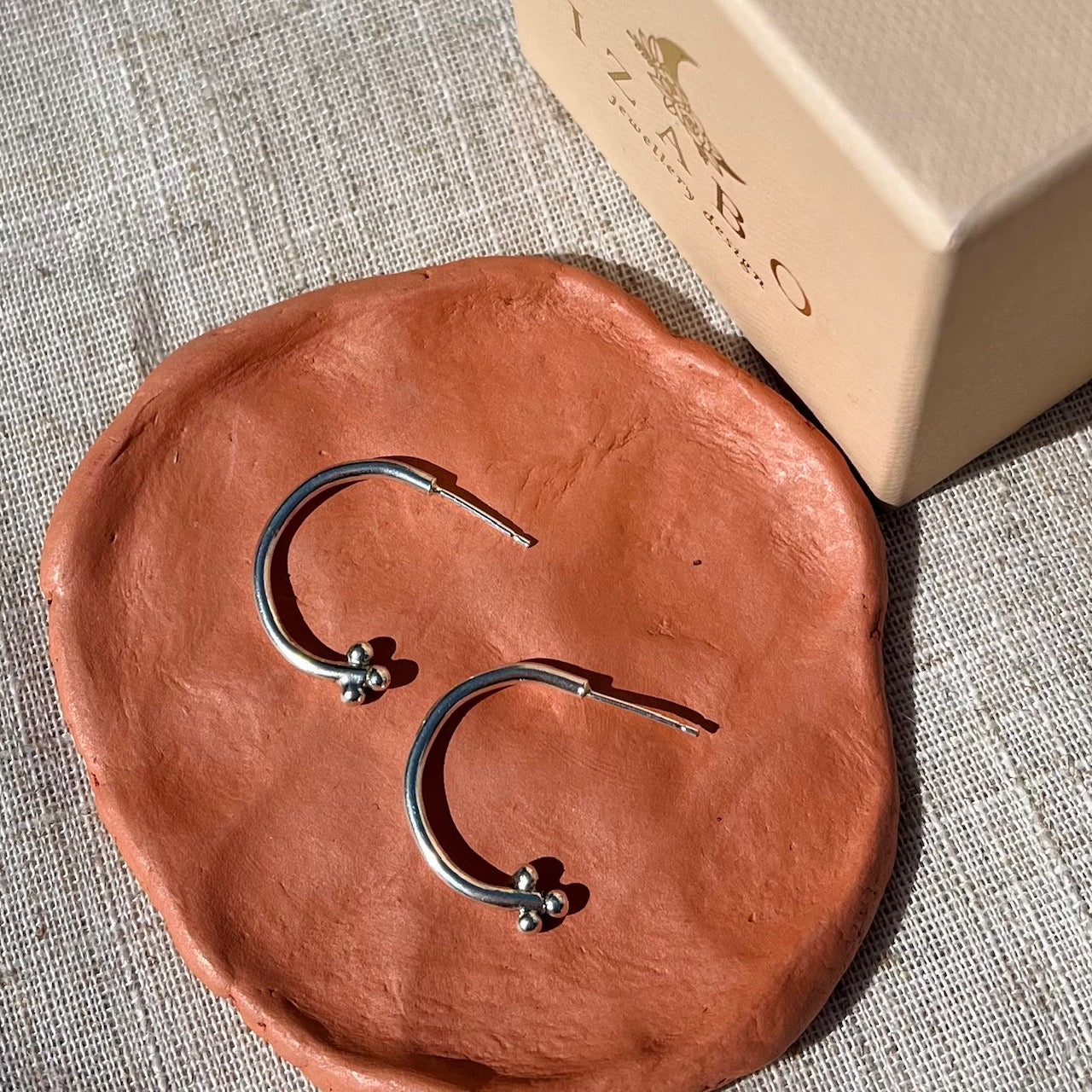 Recycled Sterling Silver beaded charm hoops