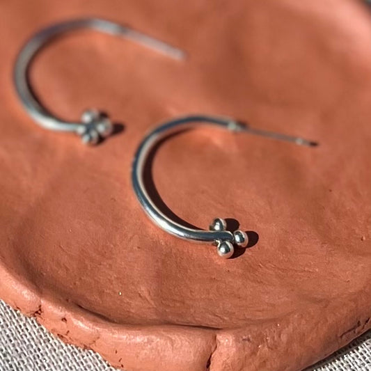 Recycled Sterling Silver beaded charm hoops