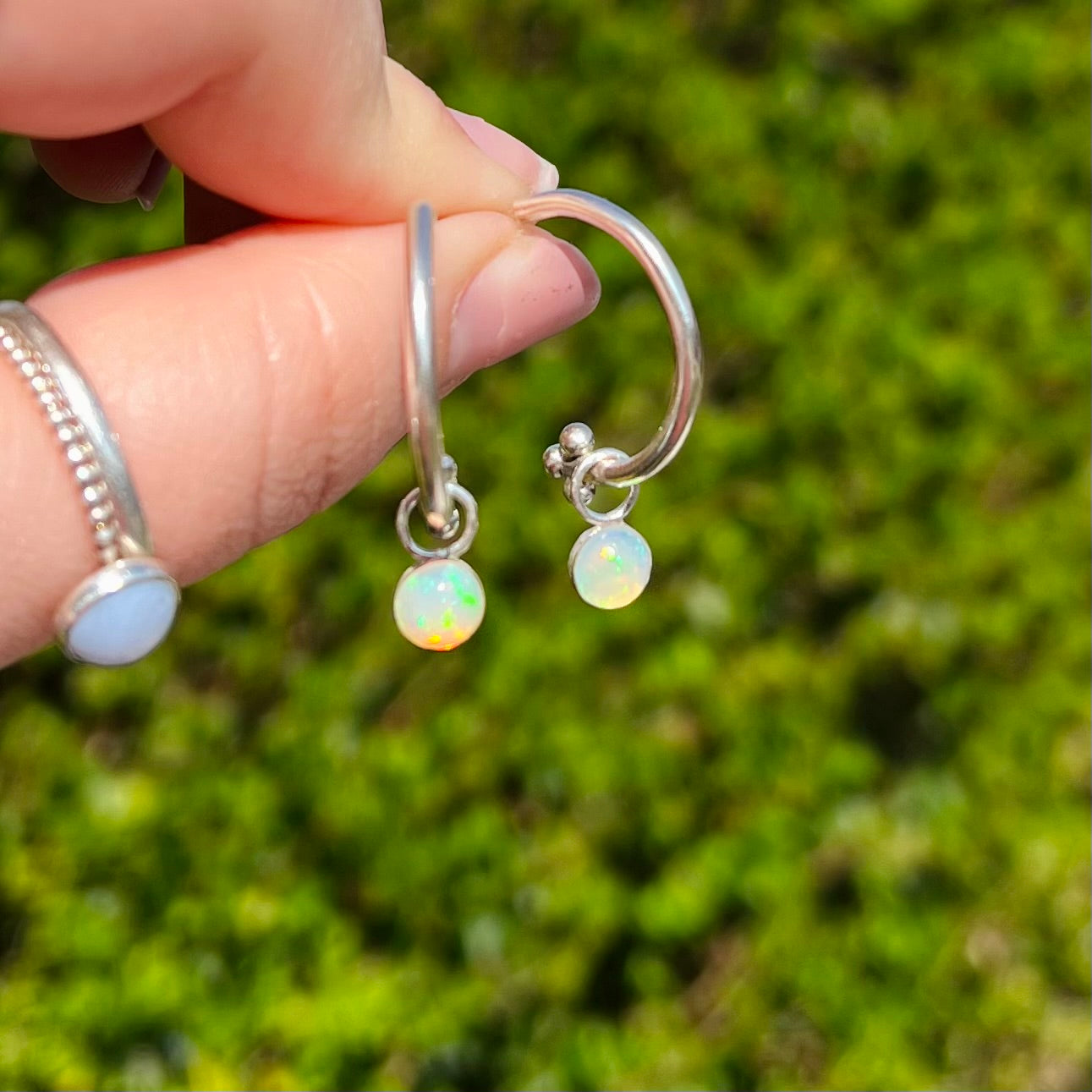 Recycled Sterling Silver beaded charm hoops