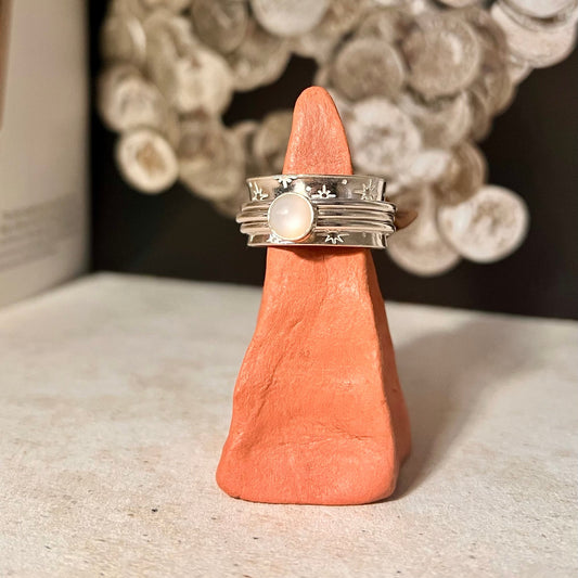 White Moonstone Spinner Ring - Sterling Silver