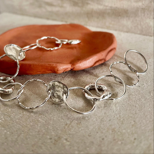 Handmade Textured Chain Link Bracelet in Recycled Silver