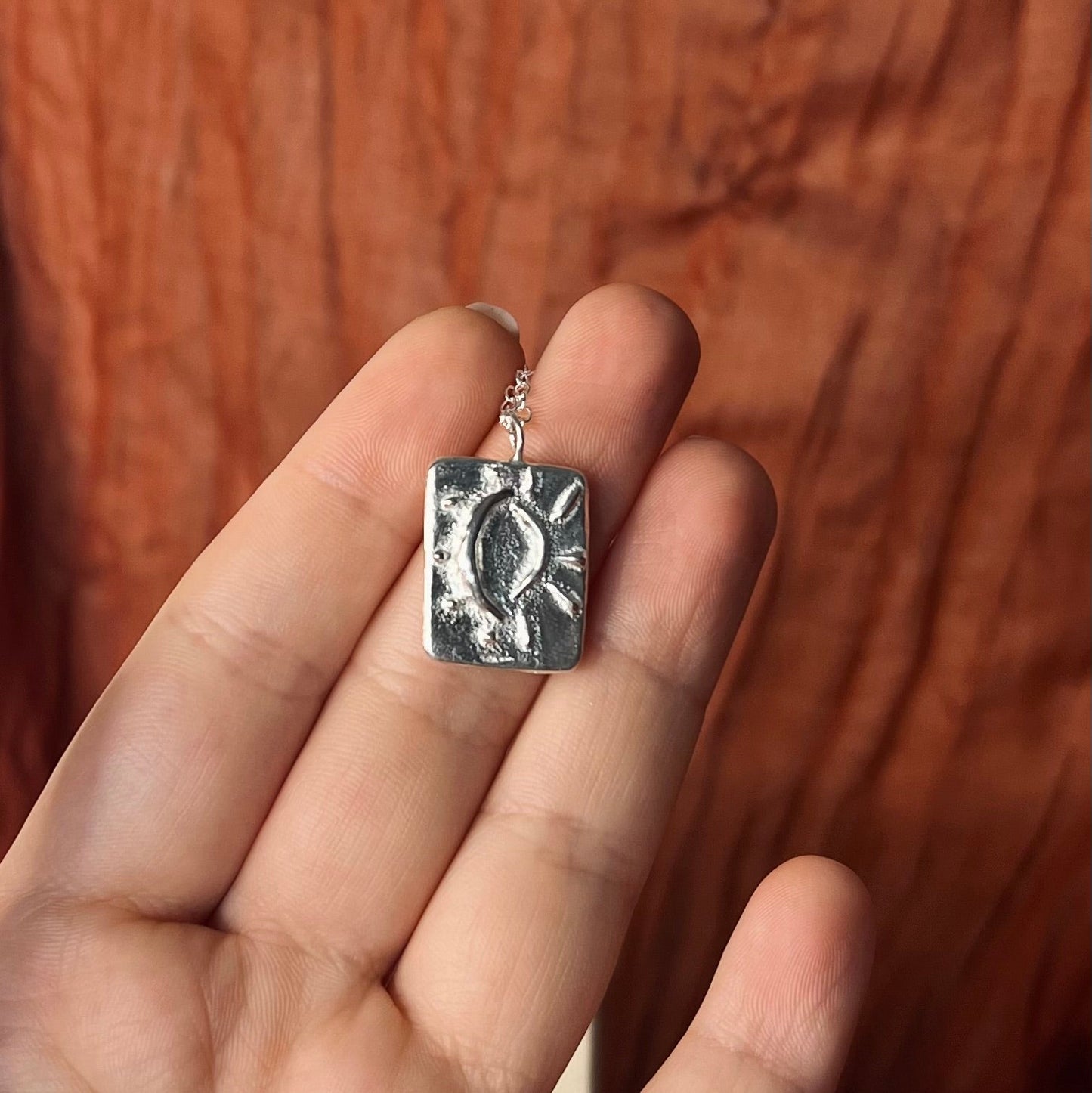 Handmade Recycled Sterling Silver Pendant - Sun & Moon