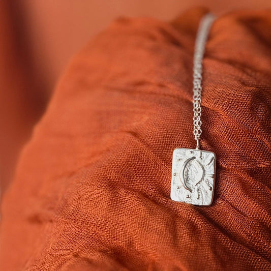 Handmade Recycled Sterling Silver Pendant - Sun & Moon