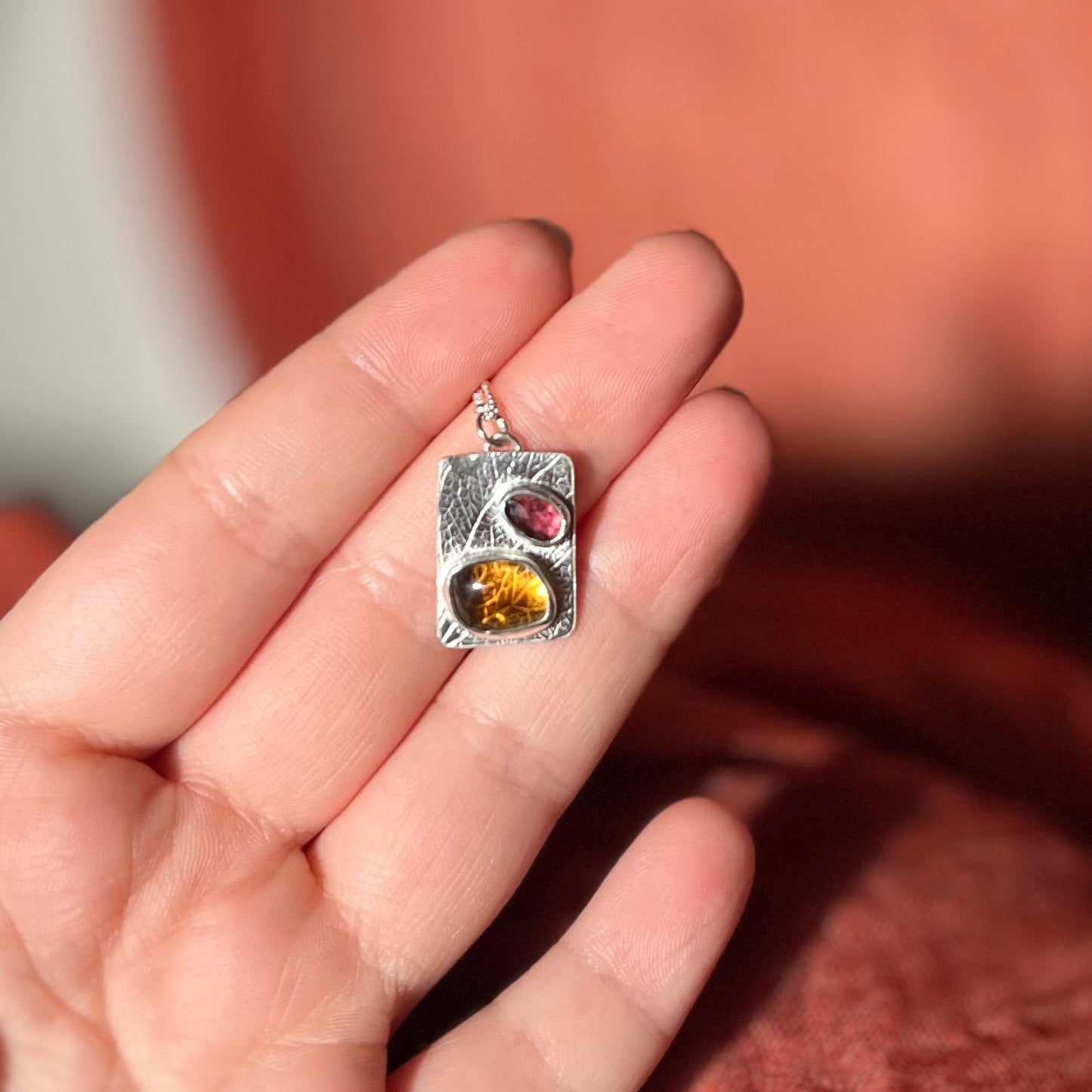 Citrine & Pink Tourmaline Sterling Silver Necklace