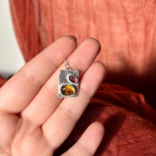 Citrine & Pink Tourmaline Sterling Silver Necklace