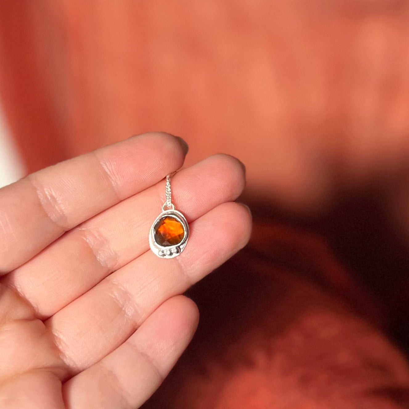 Sterling Silver Hessonite Garnet Necklace