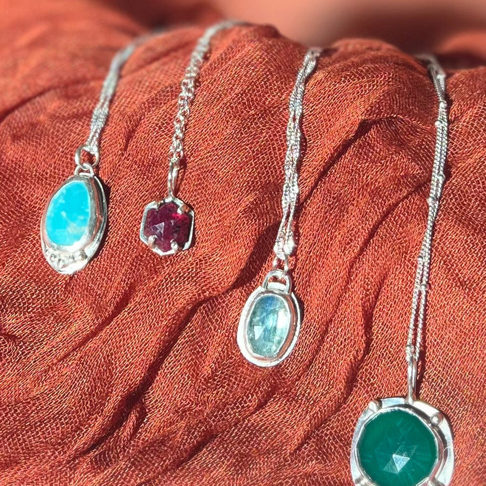 Sterling Silver Green Kyanite Necklace