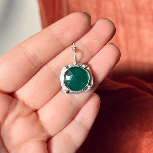 Sterling Silver Green Onyx Necklace