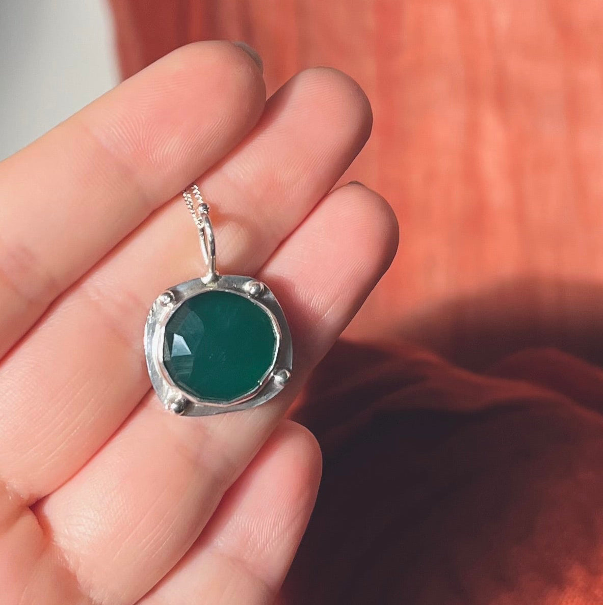 Sterling Silver Green Onyx Necklace