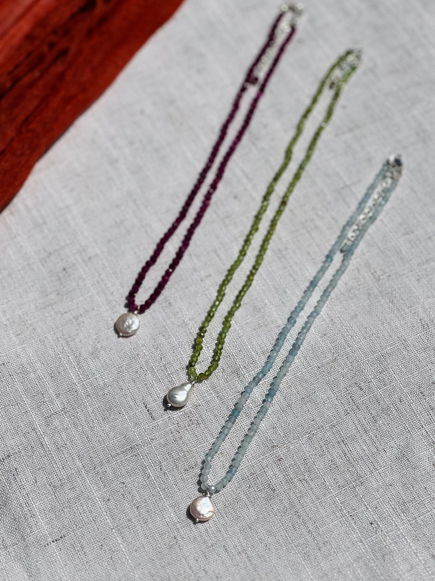 Solana Gemstone & Pearl Necklace - Ruby | Peridot | Aquamarine