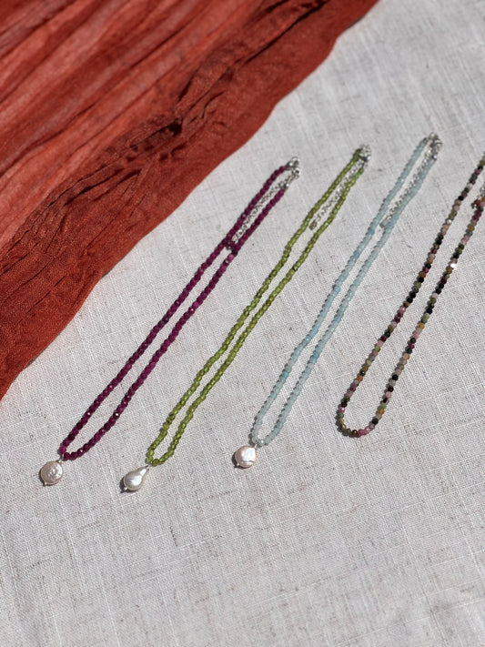 Solana Gemstone & Pearl Necklace - Ruby | Peridot | Aquamarine