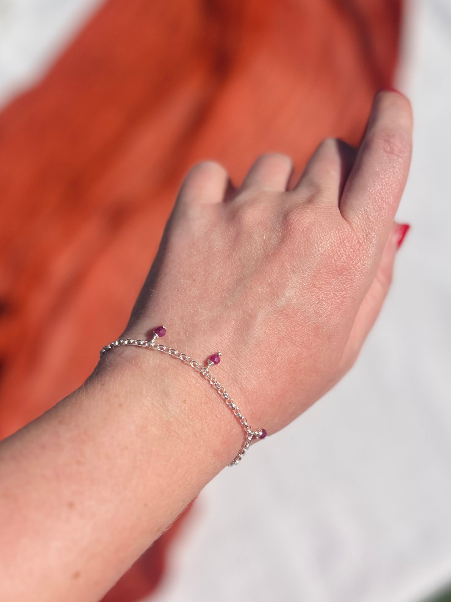 Solana Dainty Whisper Charm Bracelet (Pearl or Ruby)
