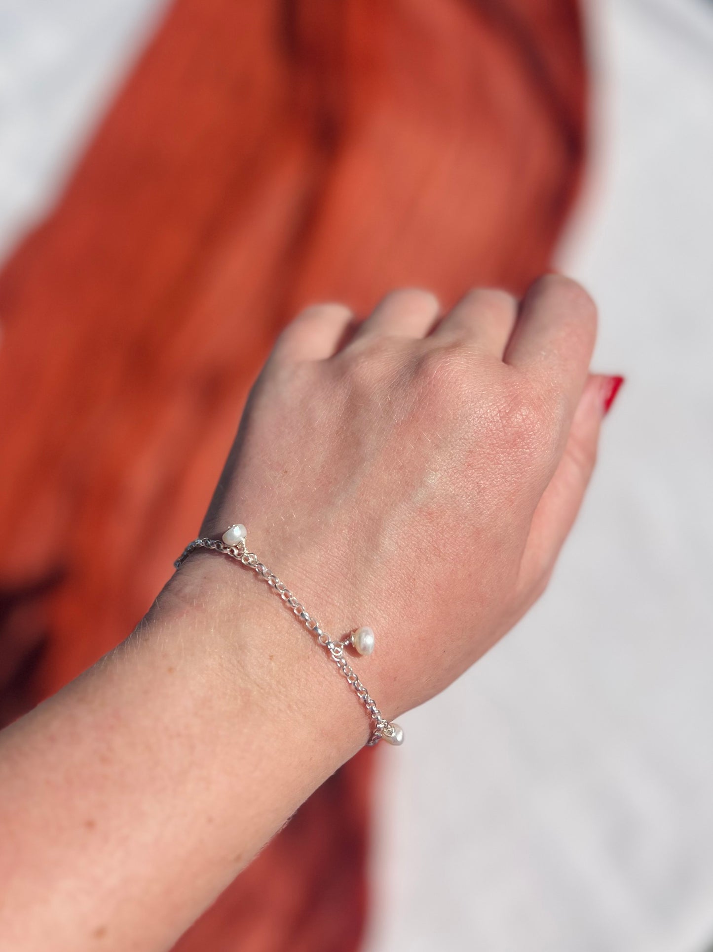 Solana Dainty Whisper Charm Bracelet (Pearl or Ruby)