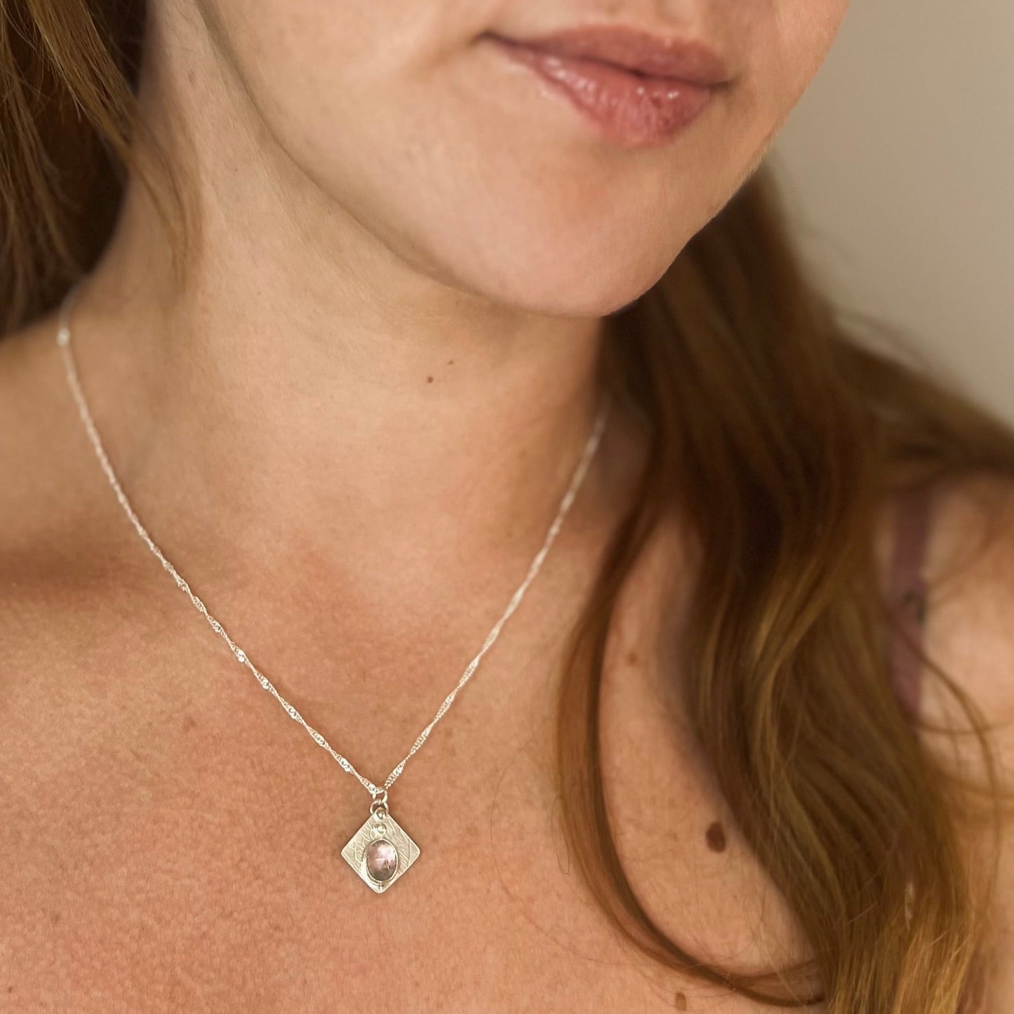 Watermelon Tourmaline & Hydrangea Necklace – Recycled Sterling Silver